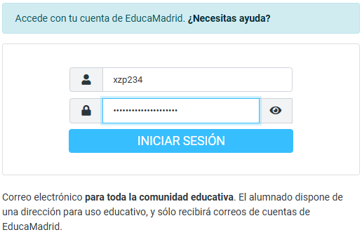 Ventana de introducción de usuario y contraseña de email.