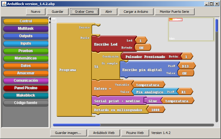 Ardublock Picuino versión 1.4.2.