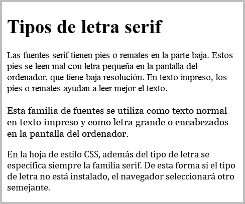 Resultado de visualizar los ficheros css-serif.html y css-serif.css en un navegador