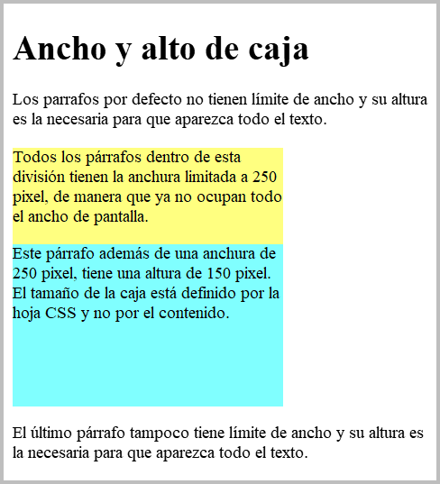 Resultado de visualizar los ficheros css-width-height.html y css-width-height.css en un navegador