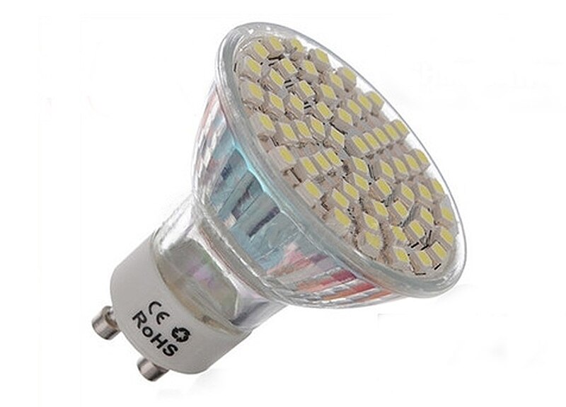 Lámpara led. Produce luz a partir de la electricidad.
