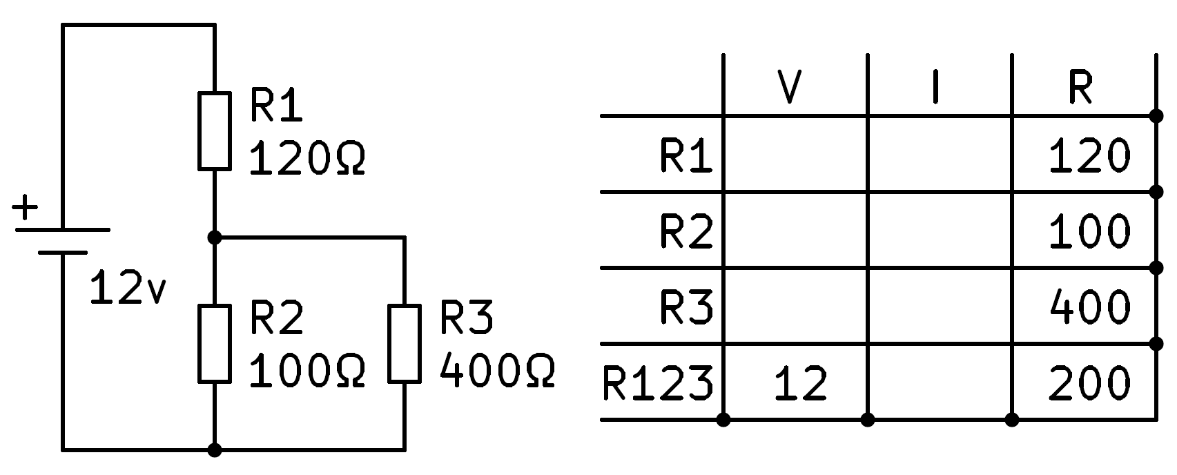 Cálculos de un circuito mixto serie-paralelo.
