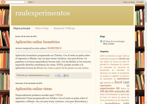 Screenshot de la página web Raúl experimentos.