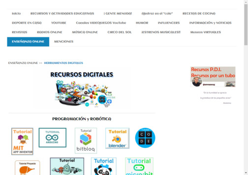 Screenshot de la página web Recursos digitales.