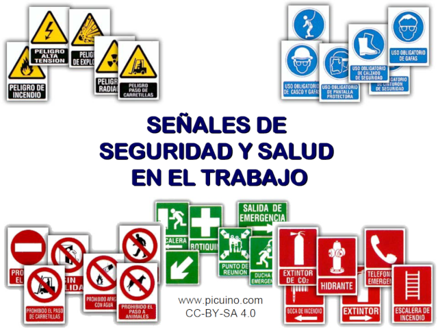 Presentación de señales de seguridad y salud en el taller.