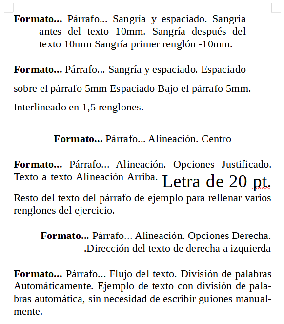 Ejercicio formato de párrafo I.