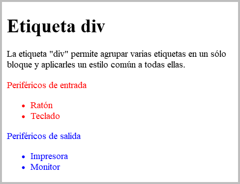 Resultado de visualizar los ficheros css-div.html y css-div.css en un navegador