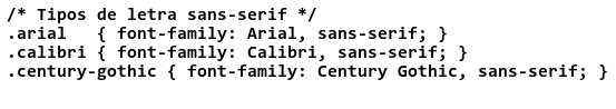 Código del fichero css-sans-serif.css