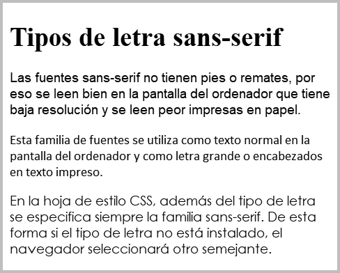 Resultado de visualizar los ficheros css-sans-serif.html y css-sans-serif.css en un navegador