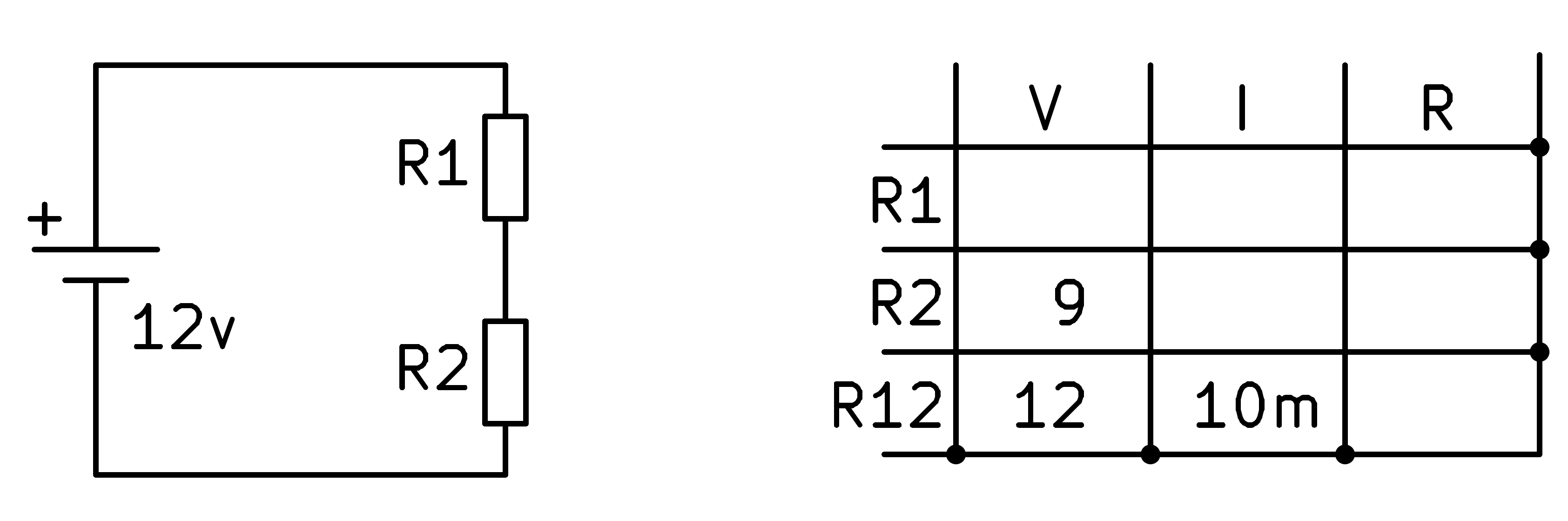 Circuito divisor de tensión con dos resistencias desconocidas.