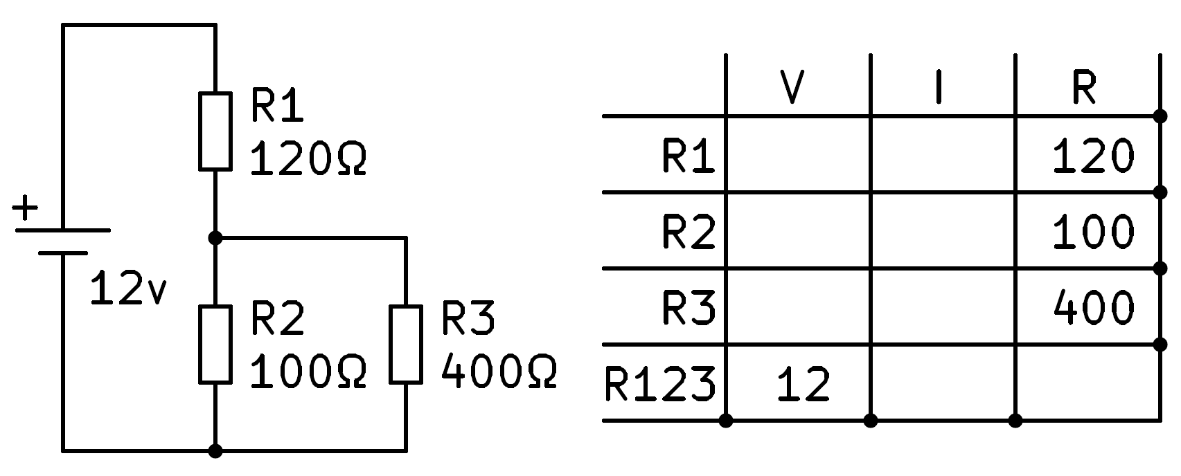 Cálculos de un circuito mixto serie-paralelo.
