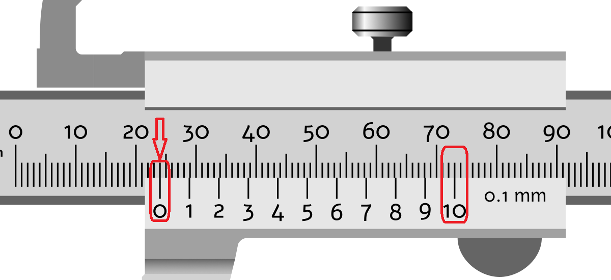 Medición de una distancia de 24,0 milímetros con un calibre.