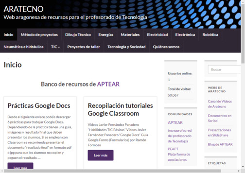 Screenshot de la página web Aratecno (Aragón).