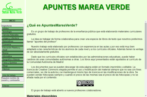 Screenshot de la página web Apuntes Marea Verde.